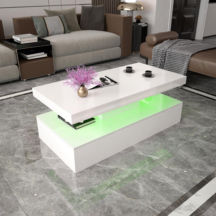 Orren Ellis Modern Glossy White Coffee Table W/LED Lighting Living Room